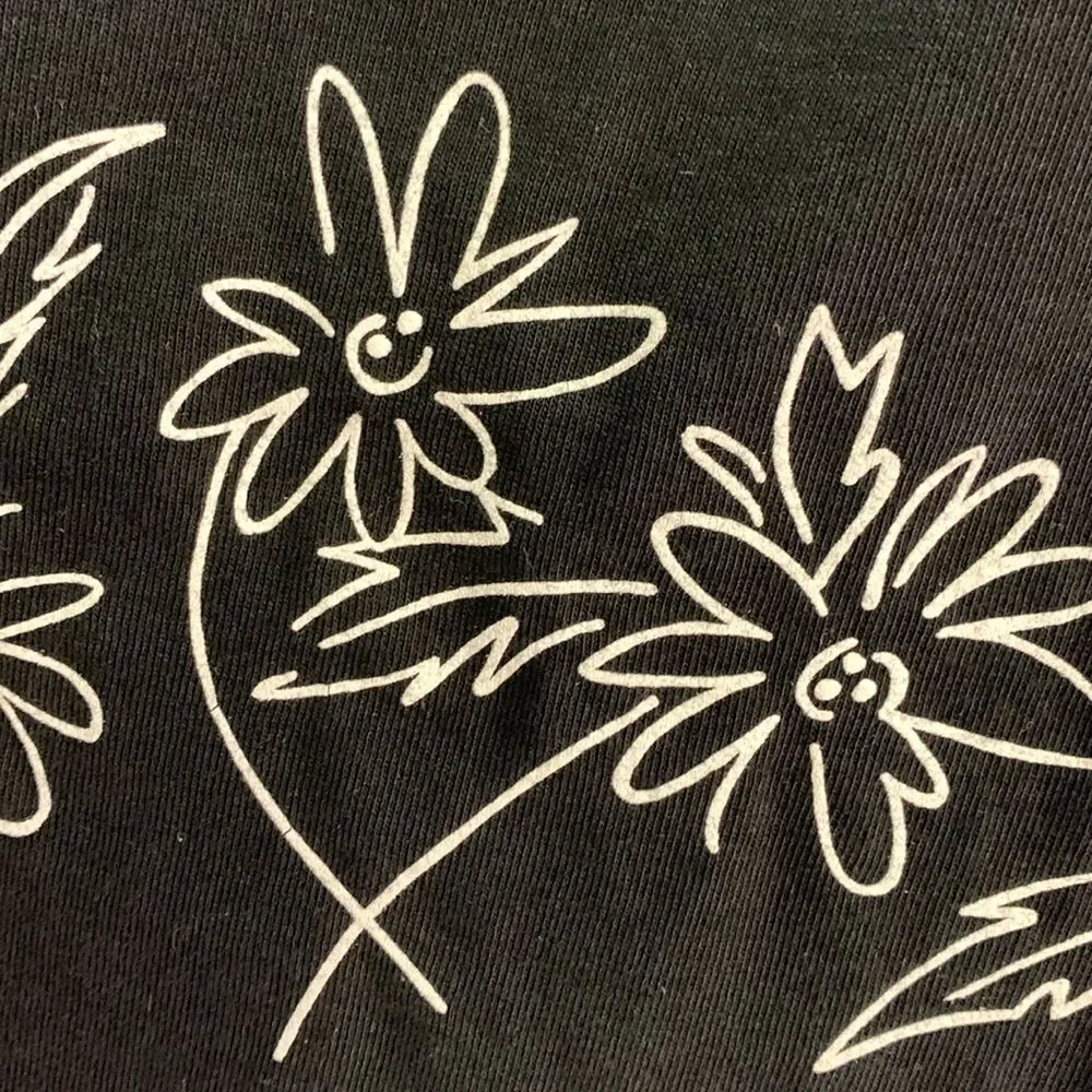 Susan Bristol Black Cotton White Floral Detail Scoop Neck SS T-Shirt Size XL